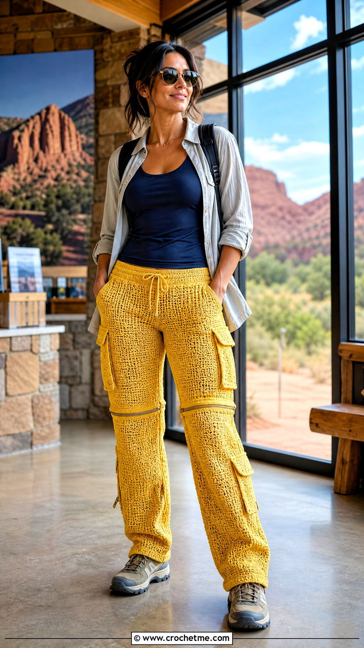 Convertible Crochet Cargo Pants With Racer Tank - 35 crochet cargo pants outfit ideas