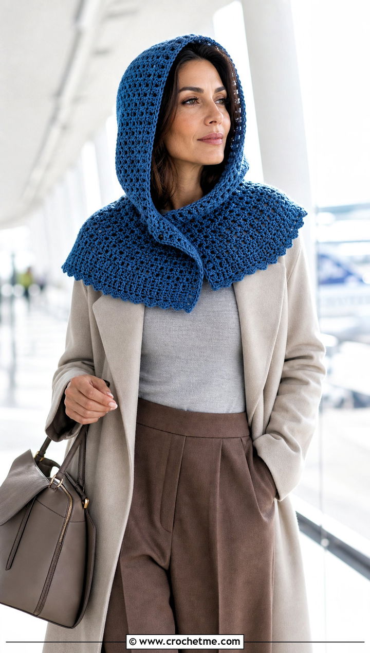 Convertible Crochet Cowl Hood With Wrap Coat - 25 crochet cowl hood outfit ideas