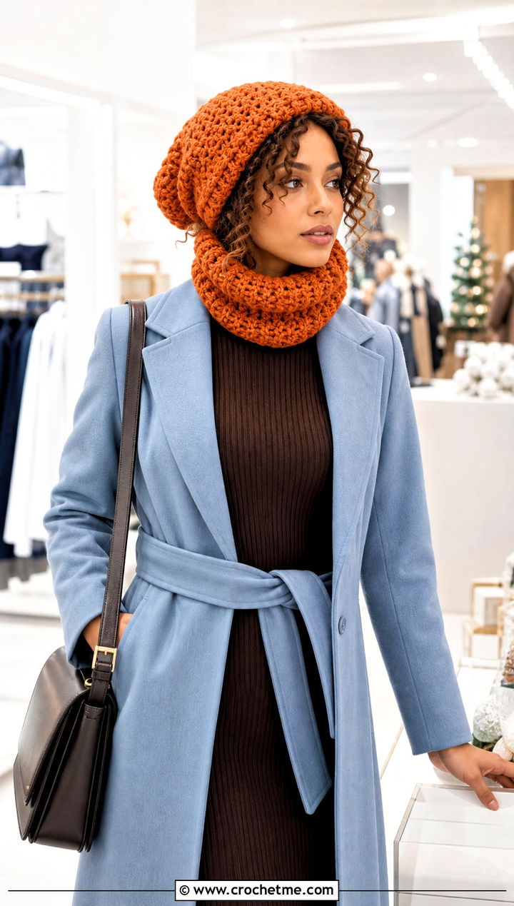 Convertible Crochet Cowl Tube Hat With Knit Dress - 25 Crochet Tube Hat outfit ideas