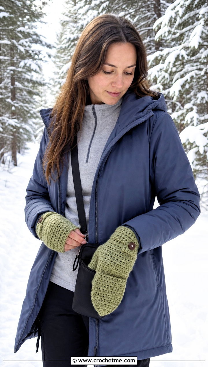 Convertible Crochet Fingerless Mitts With Parka - 25 Crochet Fingerless Mitts outfit ideas