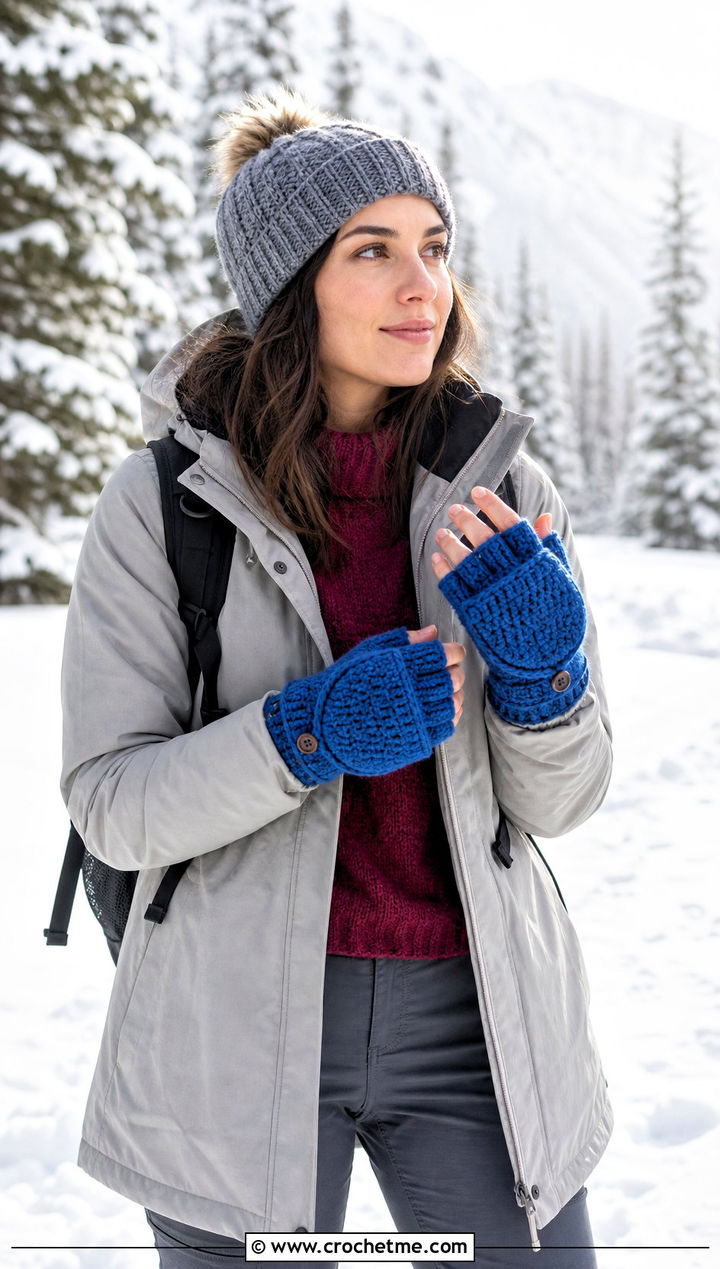 Convertible Crochet Fingerless Mitts With Parka - 30 crochet half gloves fingerless mitts outfit ideas