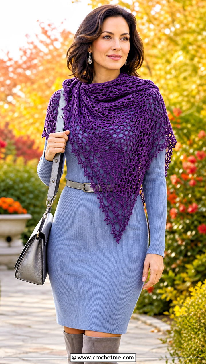 Convertible Crochet Lace Shawl Scarf With Sweater Dress - 30 easy crochet lace scarf outfit ideas