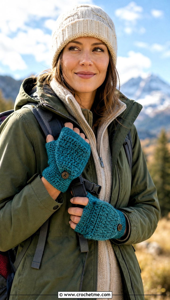 Convertible Crochet Mitten Gloves With Parka - 35 crochet gloves fingers outfit ideas