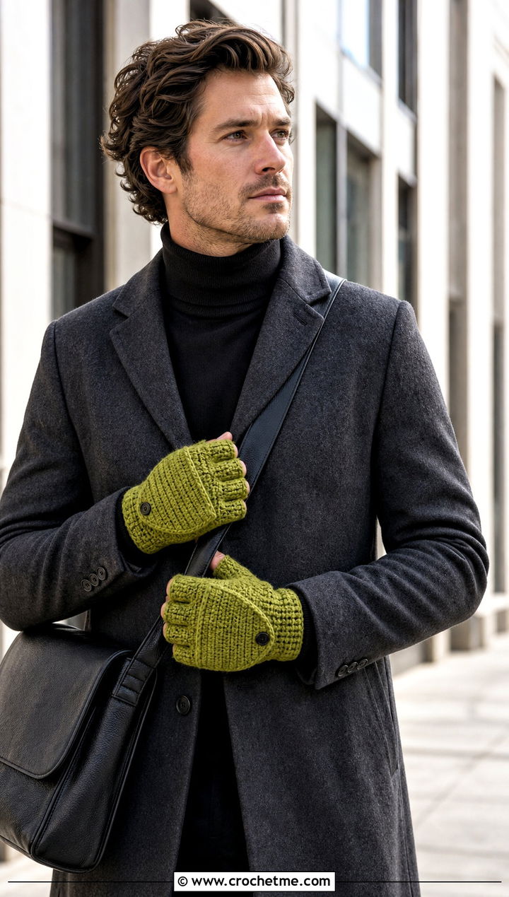 Convertible Crochet Mittens With Wool Topcoat - 25 Mens Crochet Mittens outfit ideas