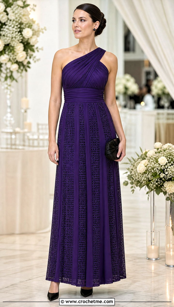 Convertible Crochet Panel Maxi Bridesmaid Dress With Classic Pumps - 30 Crochet Bridesmaid Dress outfit ideas