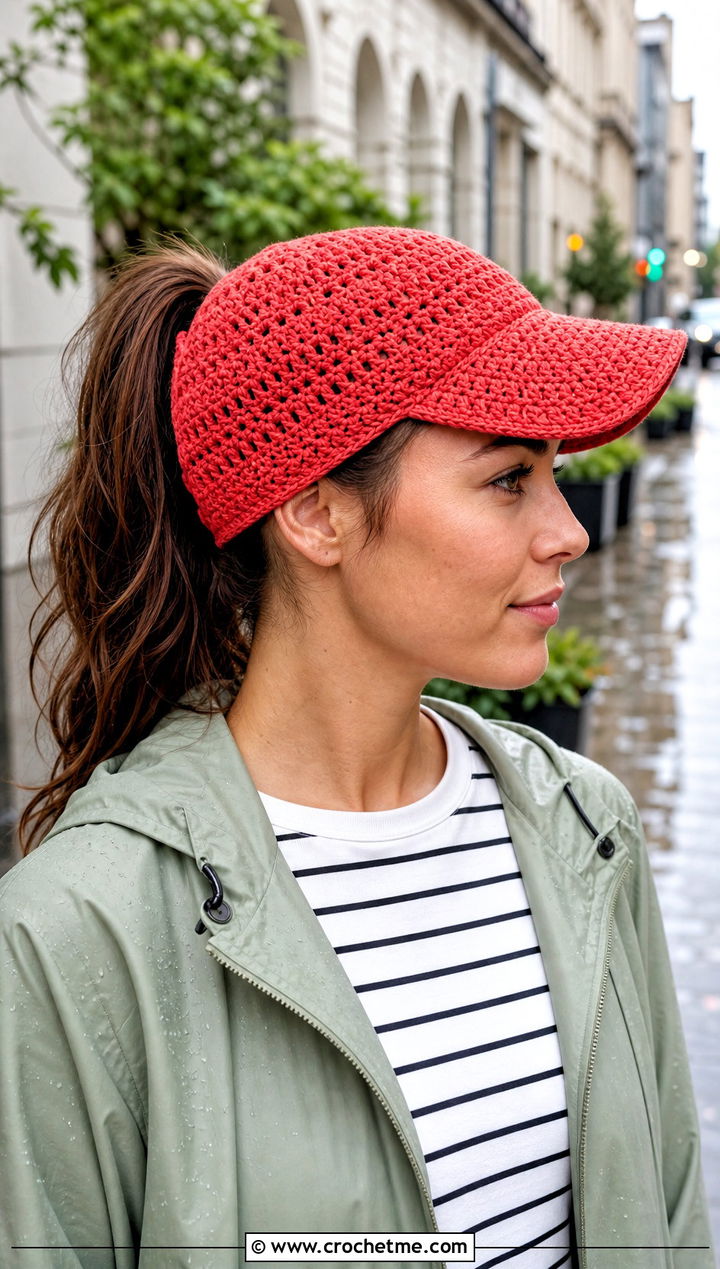 Convertible Crochet Ponytail Hat With Rain Jacket - 30 crochet hat with ponytail hole outfit ideas