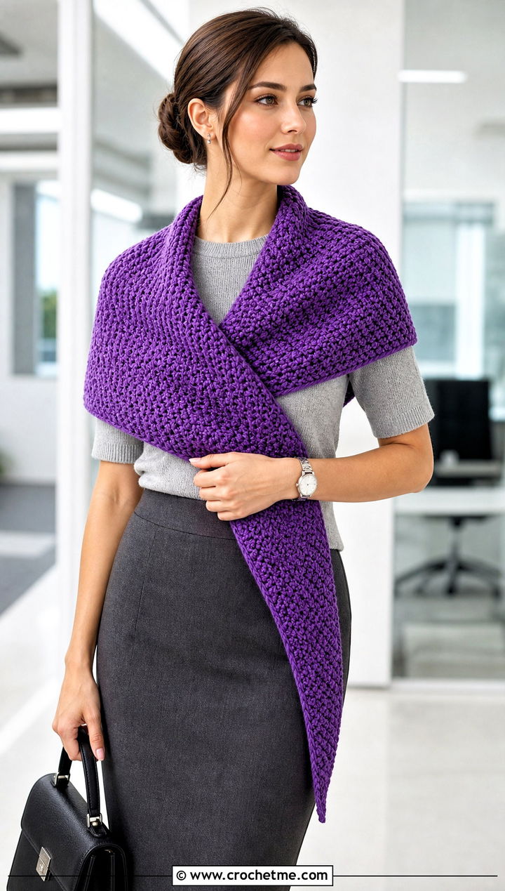 Convertible Crochet Sweater Scarf Wrap With Pencil Skirt - 30 crochet scarf sweater wrap outfit ideas