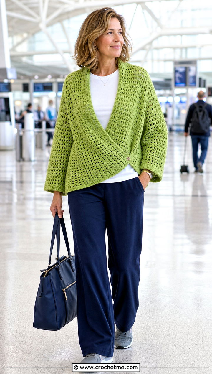 Convertible Crochet Sweater Wrap With Travel Outfit - 30 crochet sweater wrap outfit ideas