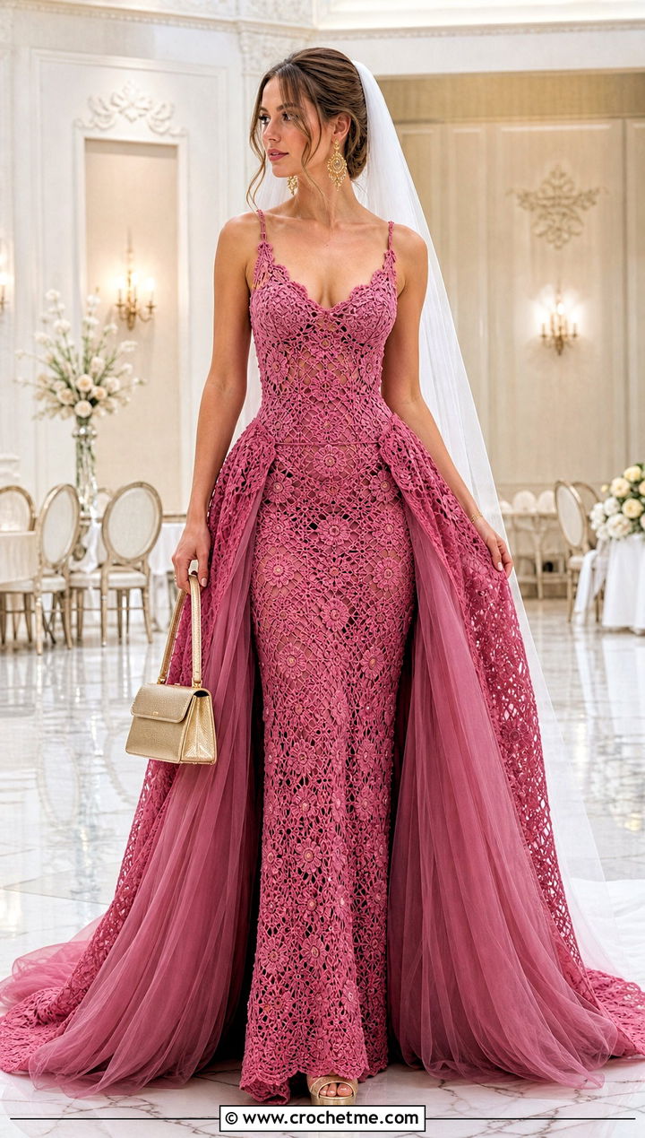 Convertible Crochet Wedding Gown With Overskirt - 30 crochet wedding dress gowns outfit ideas