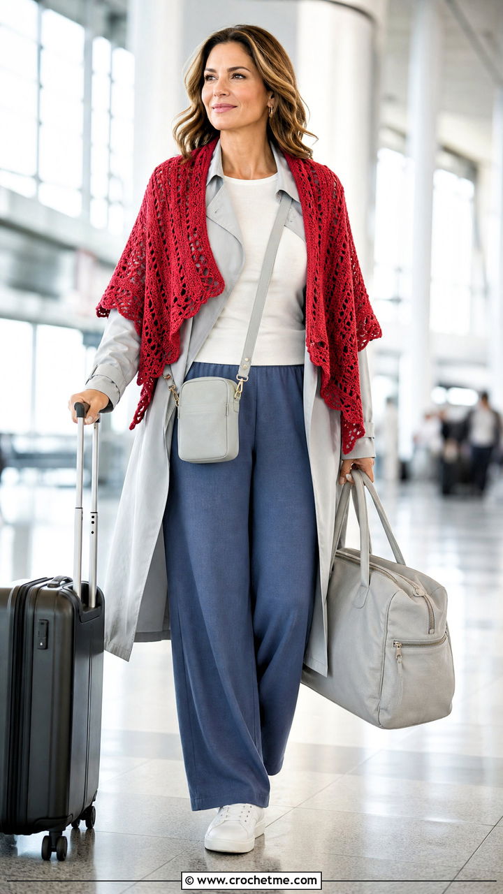 Convertible Crochet Wrap With Airport Outfit - 35 crochet wrap outfit ideas
