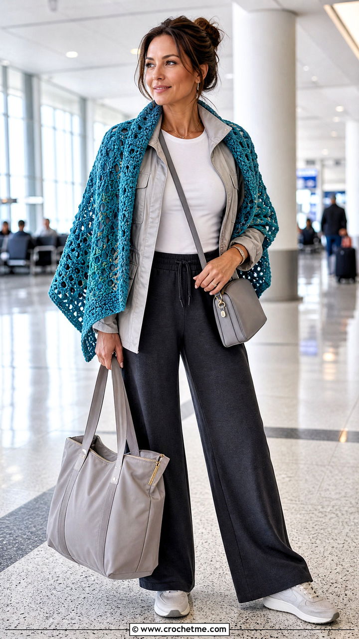Convertible Crochet Wrap With Travel Outfit - 35 Crocheted Shawls And Wraps outfit ideas