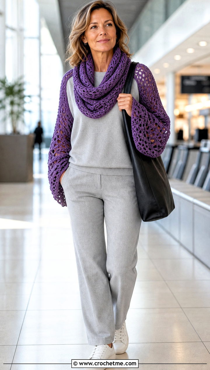 Convertible Infinity Sleeve Scarf With Matching Knit Set - 25 crochet double sleeve scarf outfit ideas