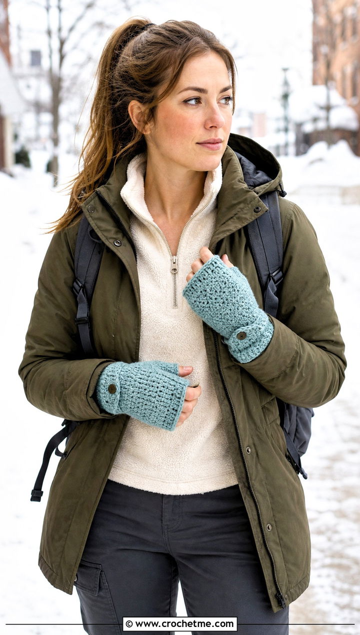 Convertible Mitten Fingerless Crochet Gloves With Parka - 30 fingerless crochet gloves outfit ideas