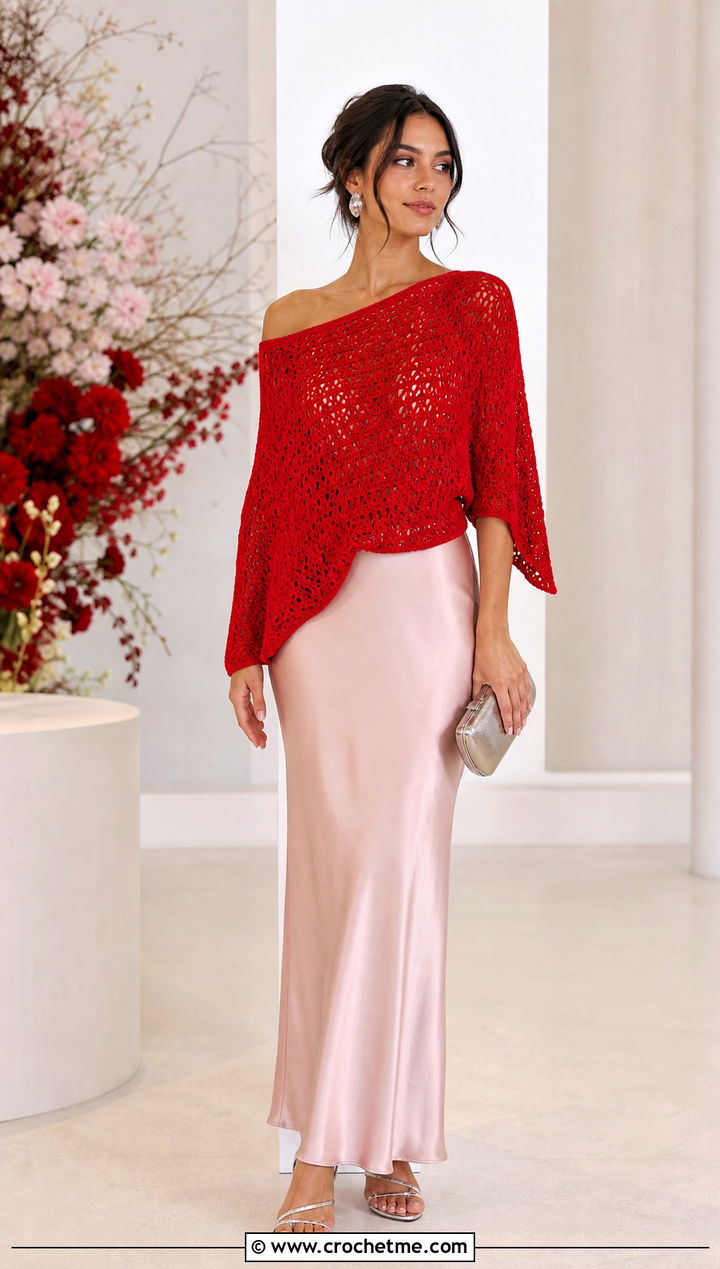 Convertible One Panel Crochet Sweater With Slip Skirt - 30 One Panel Crochet Sweater outfit ideas