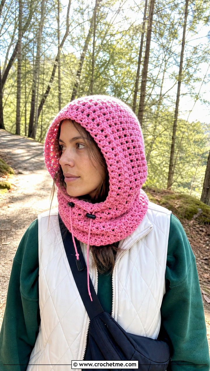 Convertible Pink Crochet Balaclava With Quilted Vest - 25 Pink Crochet Balaclava outfit ideas
