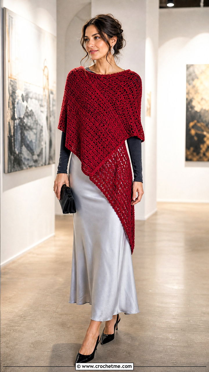Convertible Shawl Poncho With Slip Skirt - 35 easy crochet poncho woman outfit ideas