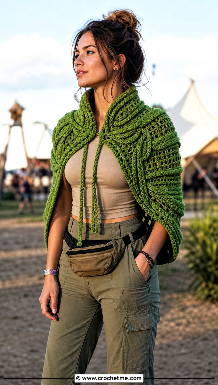 Corded Armor Crochet Katniss Shawl With Cargo Pants - 20 Crochet Katniss Shawl outfit ideas
