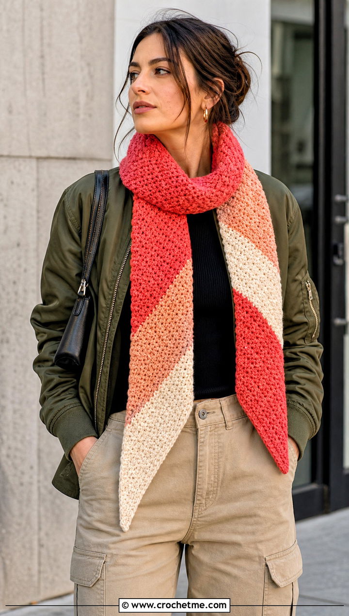Corner To Corner Moss Stitch Crochet Scarf With Cargo Pants - 25 Moss Stitch Crochet Scarf outfit ideas