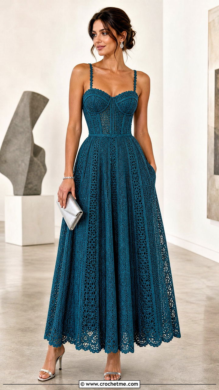 Corset Bodice Crochet Princess Dress With Metallic Heels - 35 crochet princess dress outfit ideas