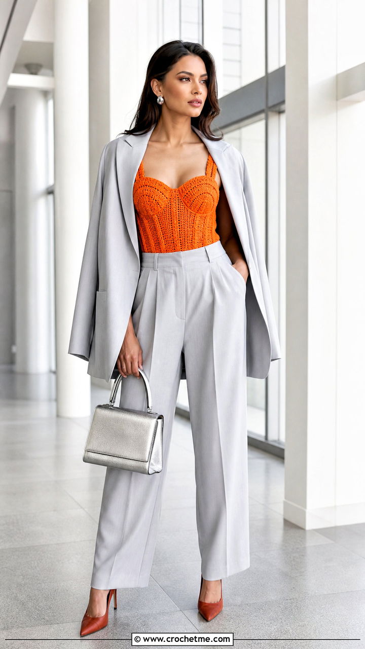 Corset Crochet Tank Top With Relaxed Suit - 35 crochet tank tops outfit ideas