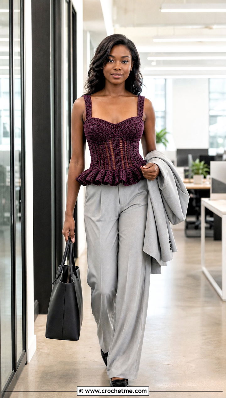 Corset Crochet Tutu Top With Wide Leg Suit Pants - 15 crochet tutu top ideas