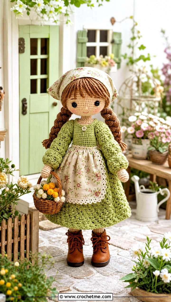 Cottagecore Crochet Doll Dress With Lace Up Boots - 25 amigurumi crochet doll dress outfit ideas