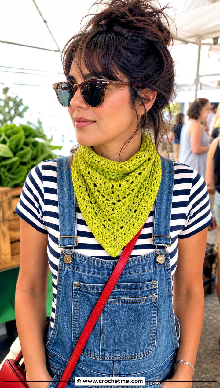 Cotton Bandana Triangle Scarf With Overalls - 25 Crocheted Triangle Scarf outfit ideas