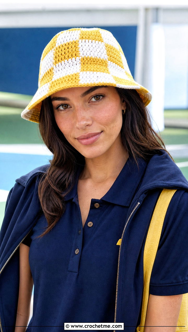 Cotton Checkerboard Crochet Bucket Hat With Tennis Skirt - 20 checkerboard crochet bucket hat outfit ideas