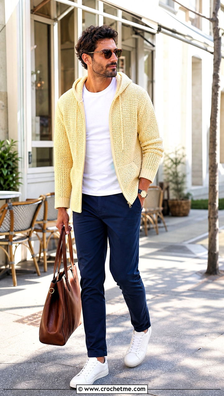 Cotton Crochet Hoodie With Chino Pants - 30 Crochet Hoodies For Men outfit ideas