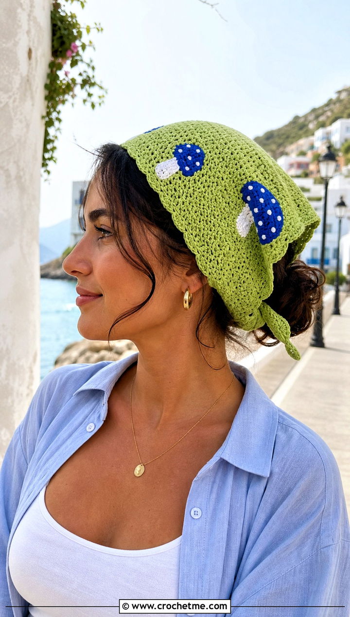 Cotton Crochet Mushroom Hair Kerchief With Linen Set - 15 Crochet Mushroom Head Scarf outfit ideas