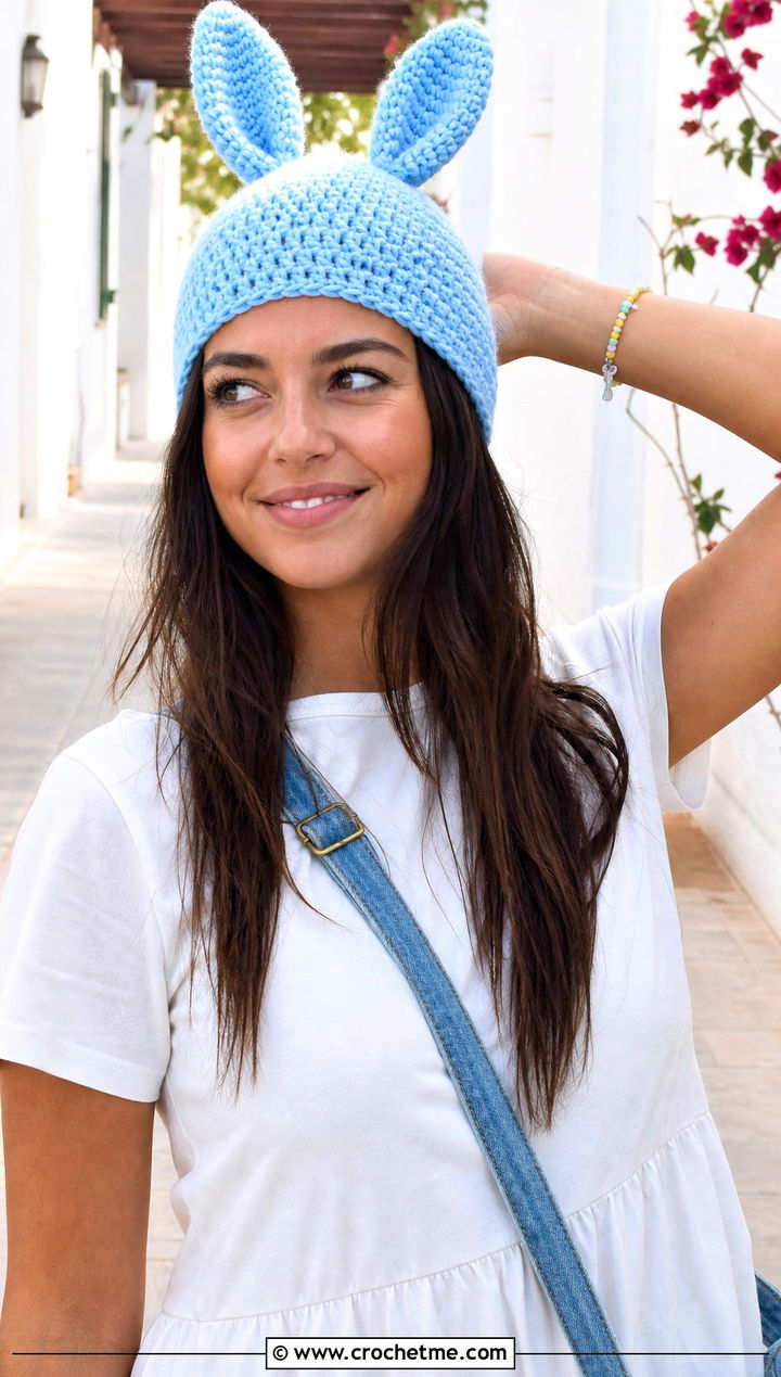 Cotton Louise Crochet Bunny Ear Hat With T Shirt Dress And Sneakers - 25 Louise Crochet Hat outfit ideas