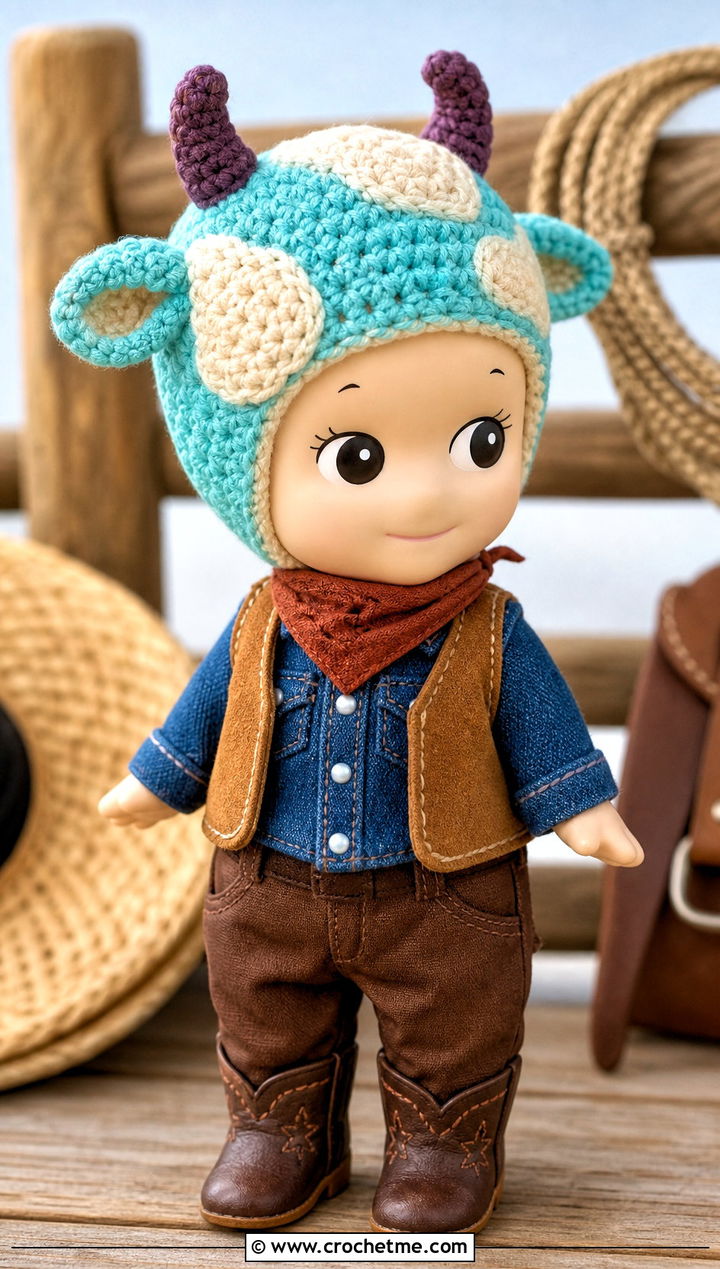 Cow Sonny Angel Crochet Hat With Western Outfit - 30 sonny angel crochet hat outfit ideas