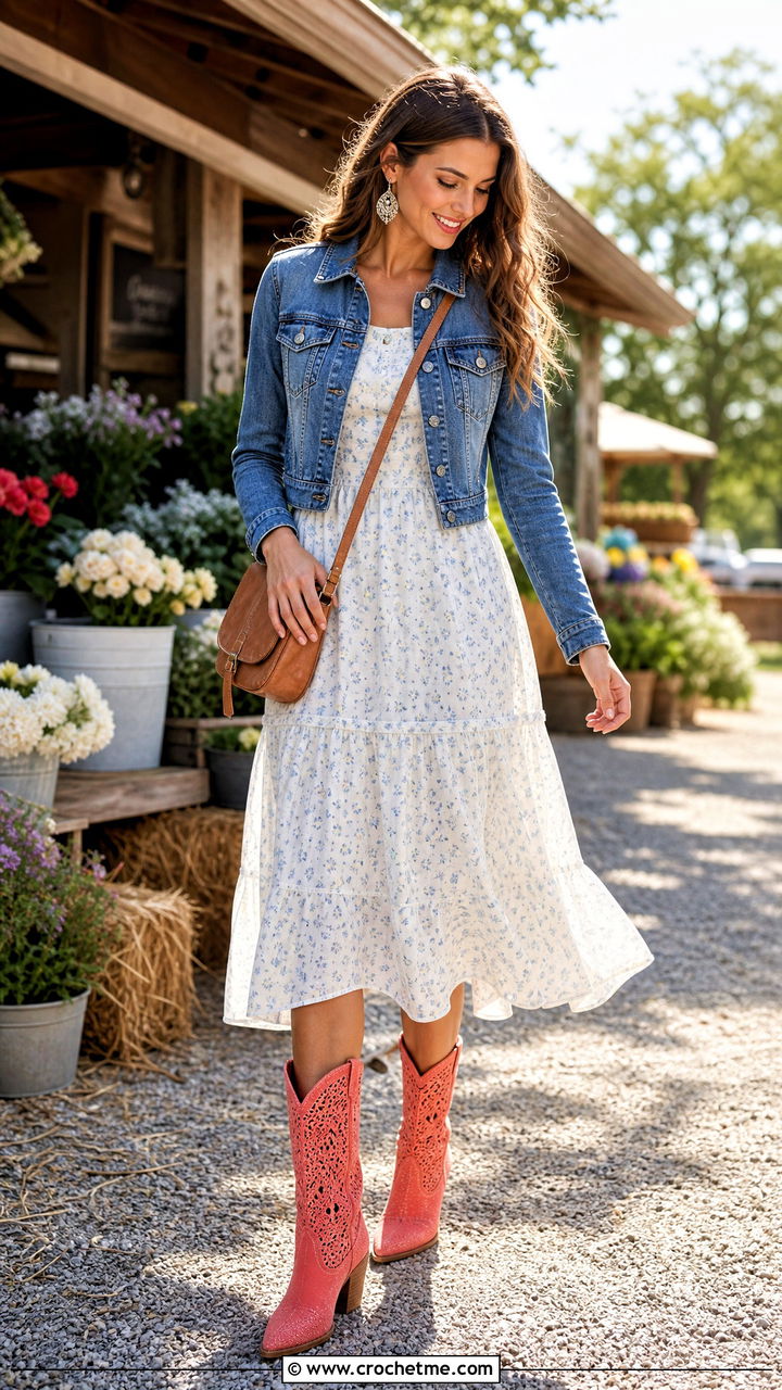 Cowboy Crochet Booties With A Prairie Dress - 35 crochet booties outfit ideas