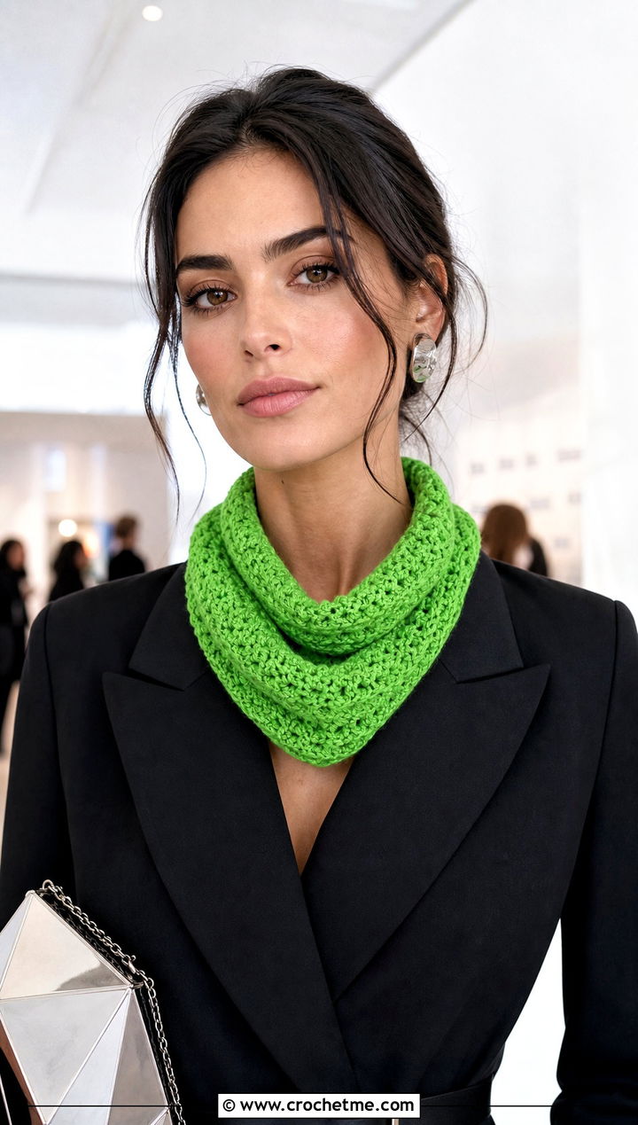 Cowl Crochet Cashmere Scarf With Blazer Dress - 25 crochet cashmere scarf outfit ideas