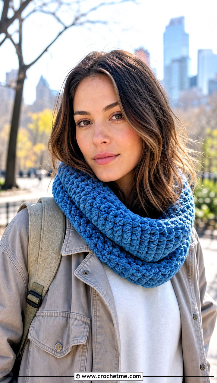Cowl Crochet Chenille Scarf With Utility Jacket - 25 crochet chenille scarf outfit ideas