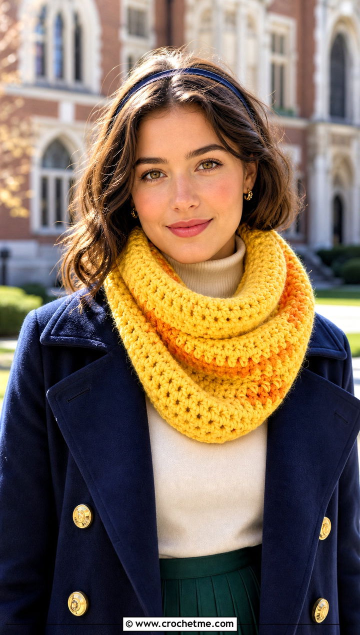 Cowl Crochet Mood Scarf With Peacoat And Pleated Skirt - 15 Crochet Mood Scarf outfit ideas