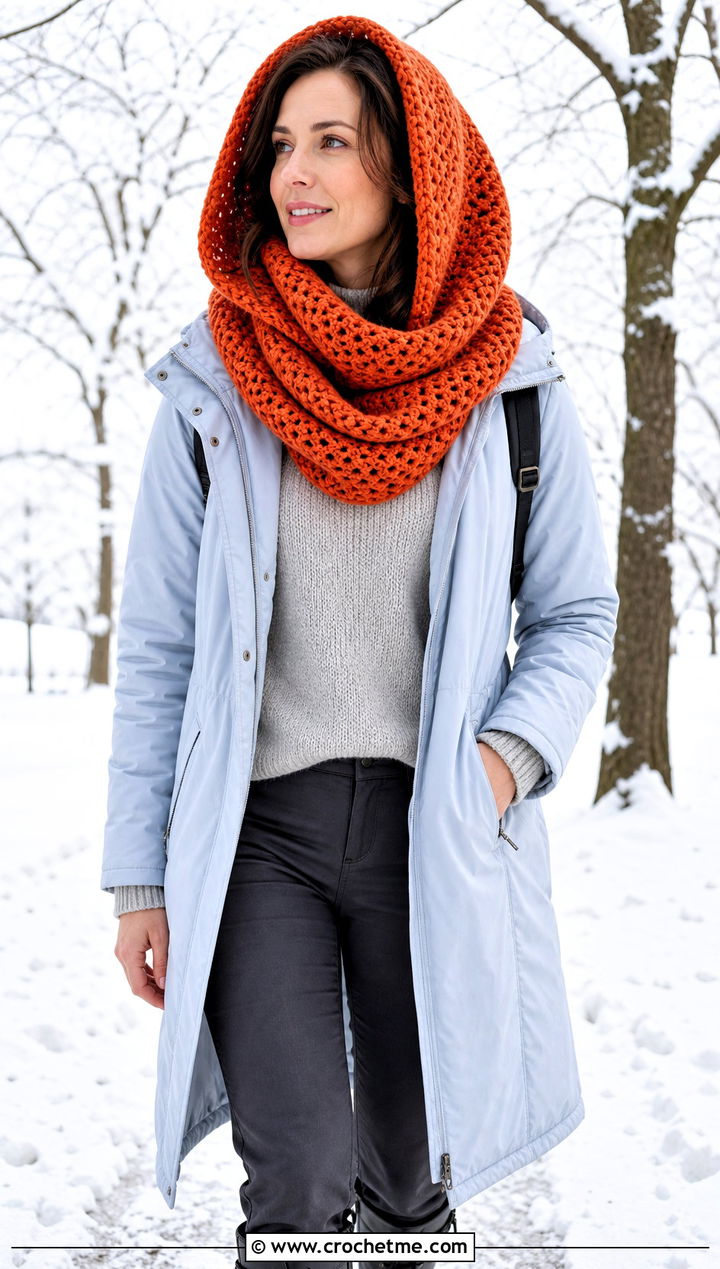 Cowl Crochet Scarf Hood With Parka - 30 crochet scarf hood outfit ideas