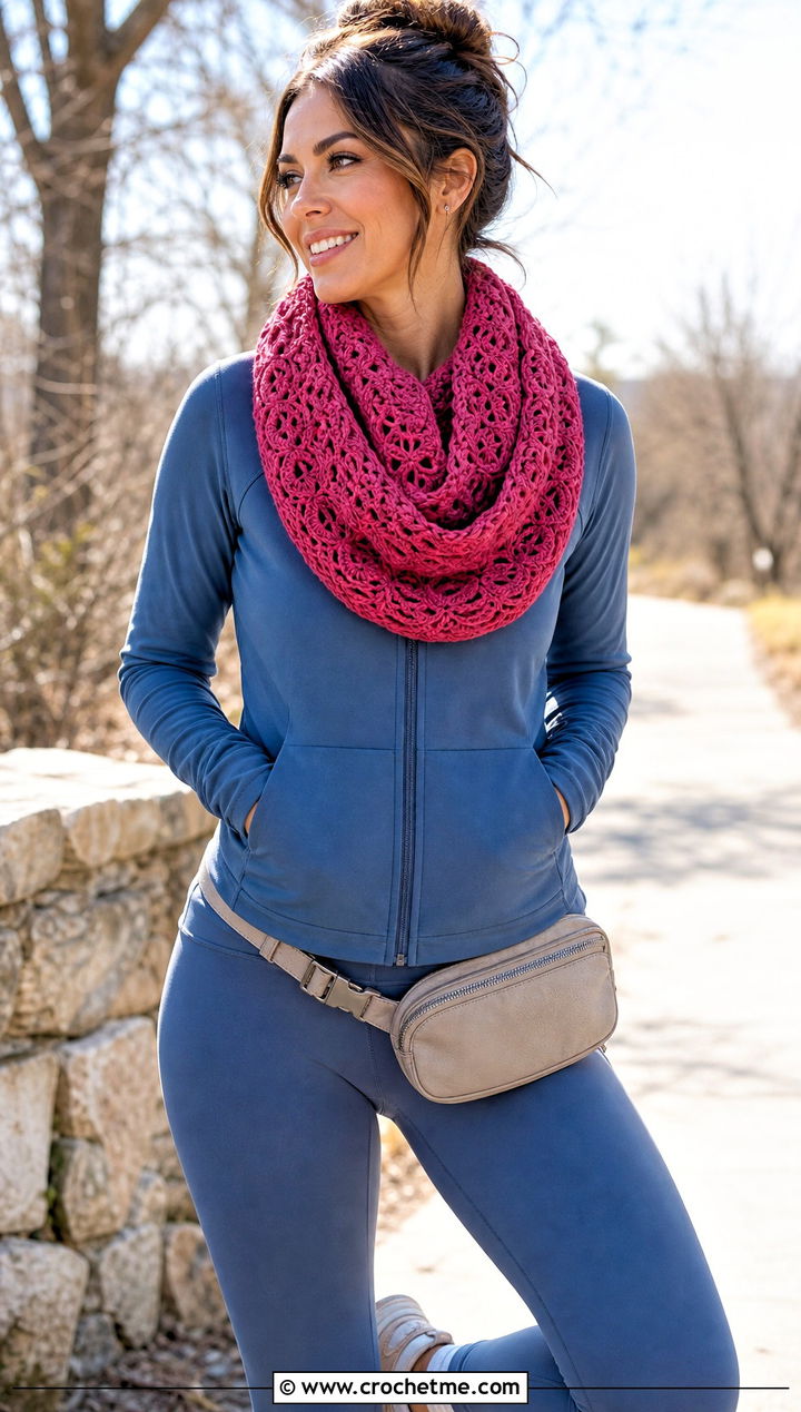 Cowl Crochet Scarf With Athleisure Outfit - 25 crochet for scarfs outfit ideas