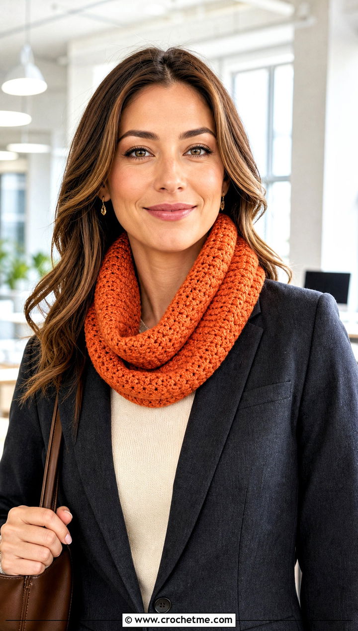 Cowl Crochet Scarf With Blazer - 25 Crochet For Beginners Scarf outfit ideas