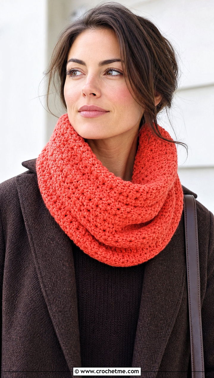 Cowl Crochet Scarf With Monochrome Outfit - 20 Crochet Scarf For Beginners outfit ideas
