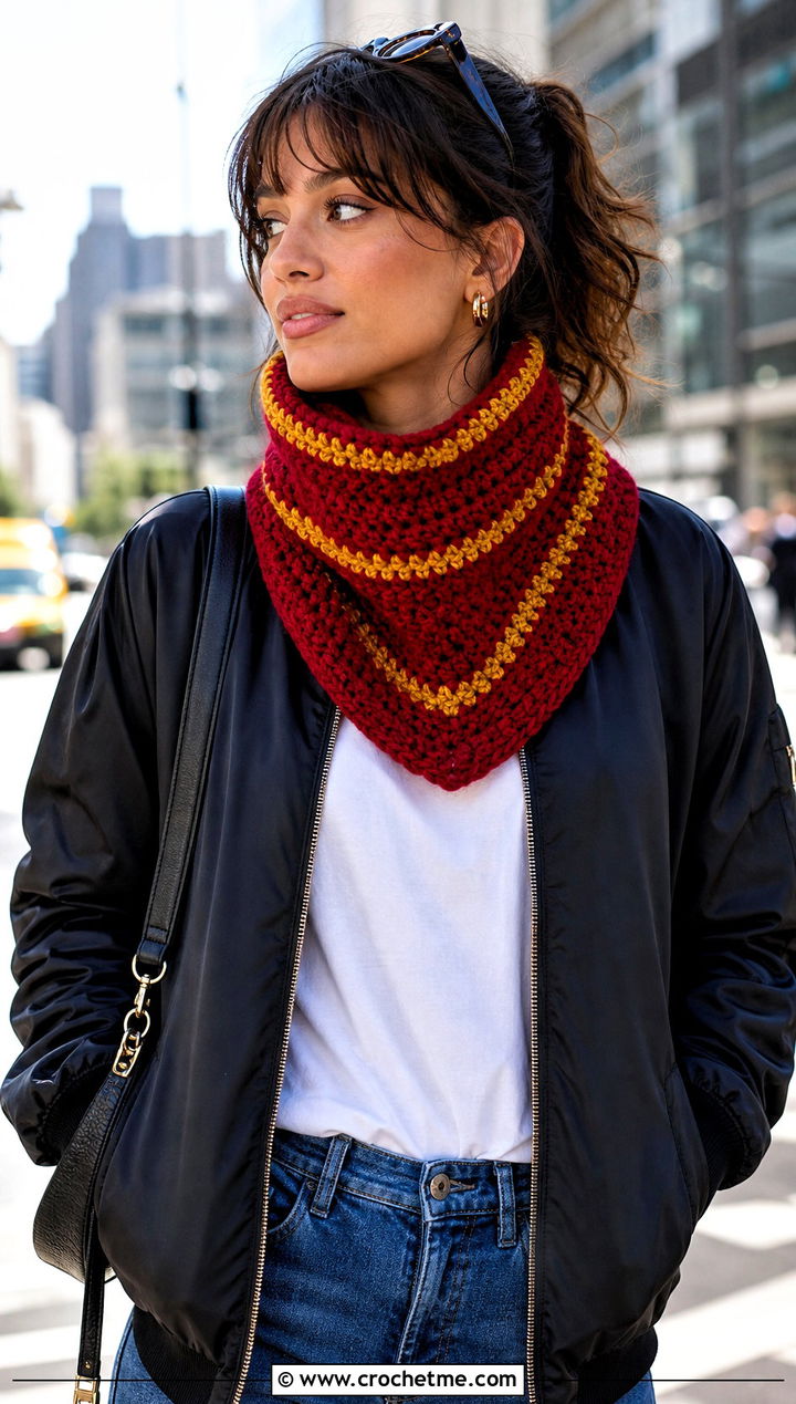 Cowl Gryffindor Crochet Scarf With Bomber Jacket - 25 gryffindor crochet scarf outfit ideas