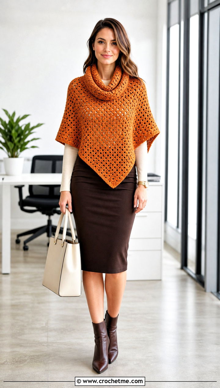 Cowl Neck Crochet Cape With Pencil Skirt - 15 diy crochet cape outfit ideas