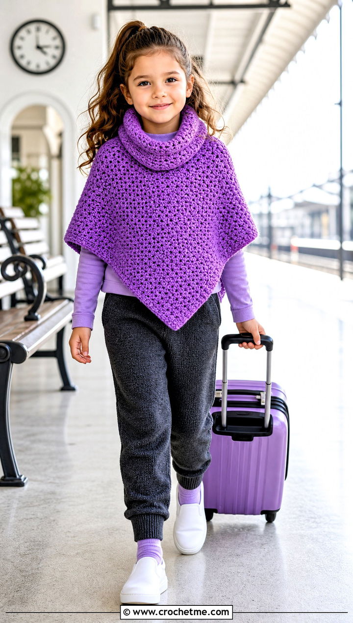 Cowl Neck Crochet Carseat Poncho With Knit Joggers - 25 Crochet Carseat Poncho outfit ideas