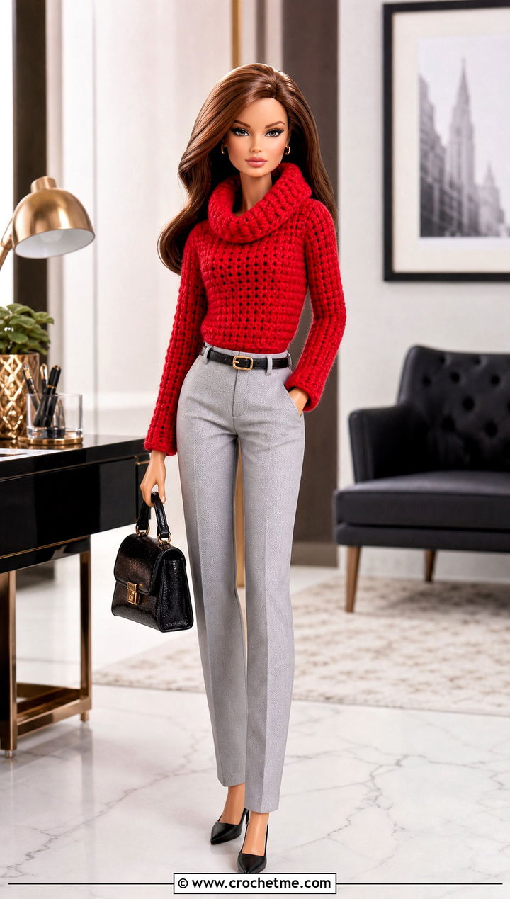 Cowl Neck Crochet Doll Sweater With Tailored Trousers - 20 Crochet Sweater For Dolls outfit ideas