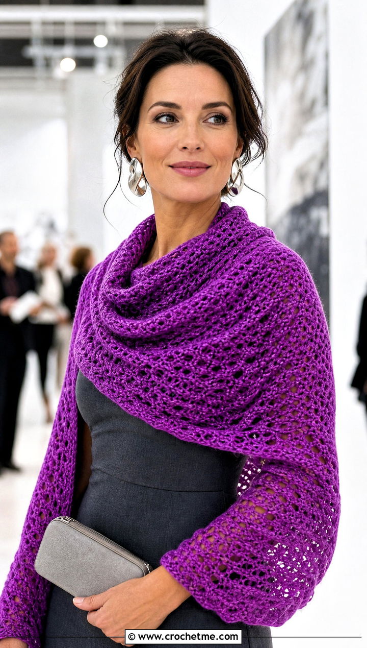Cowl Neck Crochet Sleeve Scarf With Column Dress - 30 crochet sleeve scarf outfit ideas