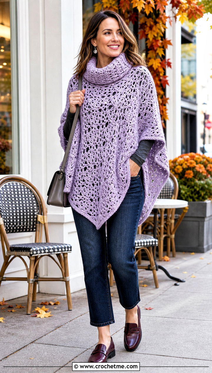 Cowl Neck Lace Poncho With Cropped Jeans - 15 Crochet Lace Poncho On Hanger outfit ideas