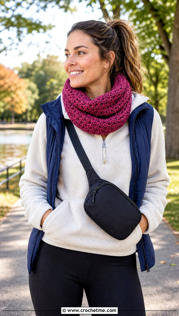 Cowl One Row Repeat Crochet Scarf With Half Zip Fleece - 20 one row repeat crochet scarf outfit ideas