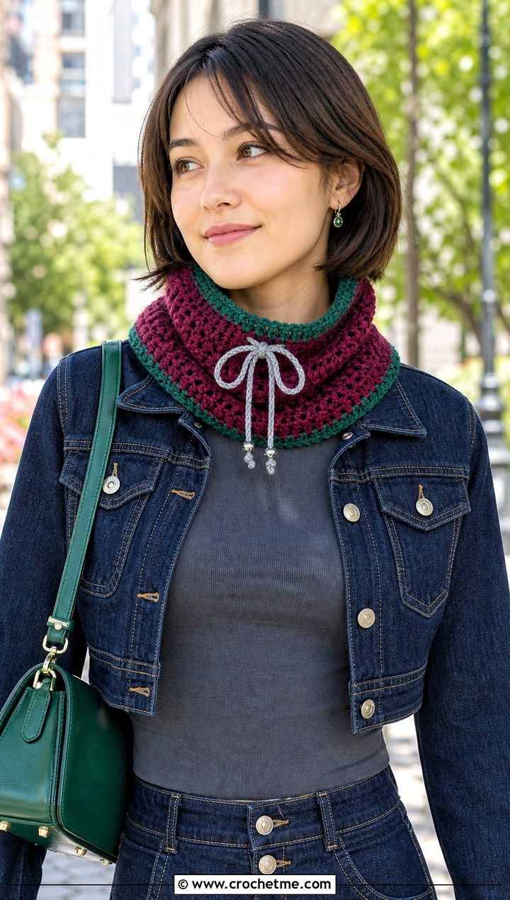 Cowl Slytherin Crochet Scarf With Denim Midi Skirt - 30 slytherin crochet scarf outfit ideas