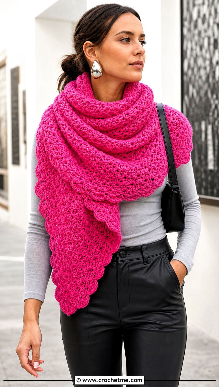 Cowl Wrapped Snowfall Crochet Sweater Scarf With Leather Pants - 15 Snowfall Crochet Sweater Scarf outfit ideas