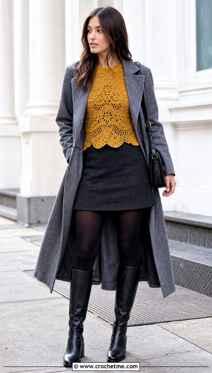 Crazy Love Top With Mini Skirt And Knee Boots - 15 Crochet Crazy Love Top outfit ideas